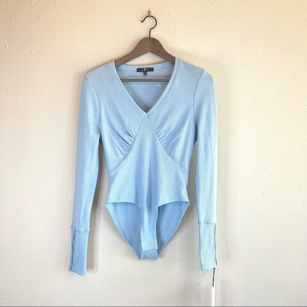 7 for all mankind women's ribbed v-neck blue bodysuit Size Small NEW